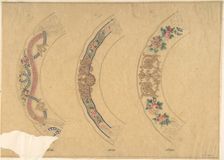 Three Designs for Plate Borders (recto); Three Designs for Plate Borders (verso), 19th century. Creator: Anon