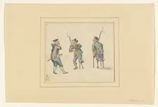 Three disabled soldiers, 1700-1800. Creator: Anon