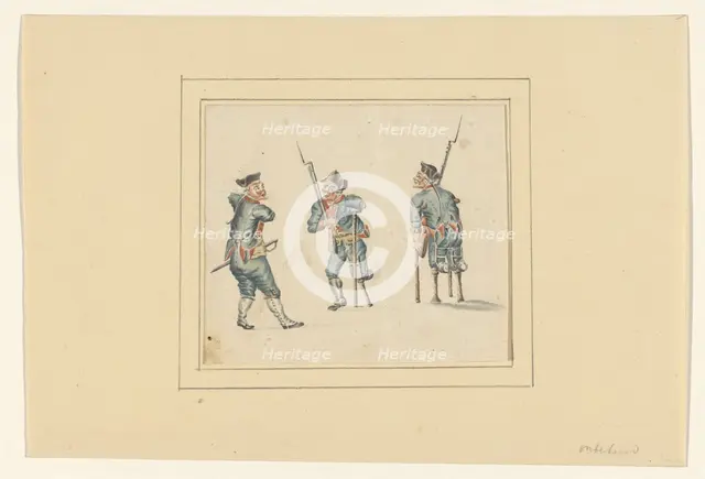 Three disabled soldiers, 1700-1800. Creator: Anon.