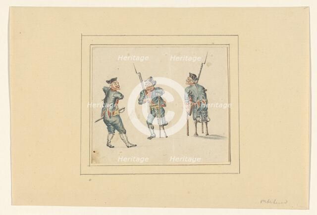 Three disabled soldiers, 1700-1800. Creator: Anon.