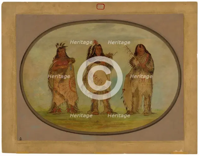 Three Distinguished Warriors of the Sioux Tribe, 1861. Creator: George Catlin.