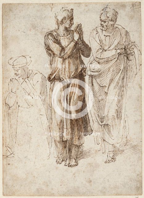 Three draped figures, with hands joined, 1496-1503. Creator: Buonarroti, Michelangelo (1475-1564).