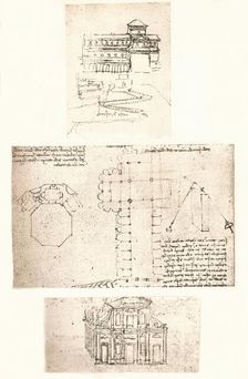 Three drawings of churches, c1472-c1519 (1883). Artist: Leonardo da Vinci