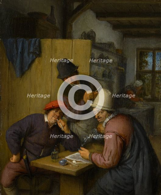 Three Drinking and Smoking Farmers in a Tavern, 1667. Creator: Adriaen van Ostade.
