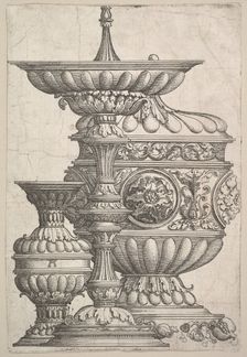 Three Elegant Vessels on a White Background, ca. 1525. Creator: Albrecht Altdorfer