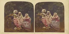 Three European women in native costumes, about 1860. Creator: D.X.