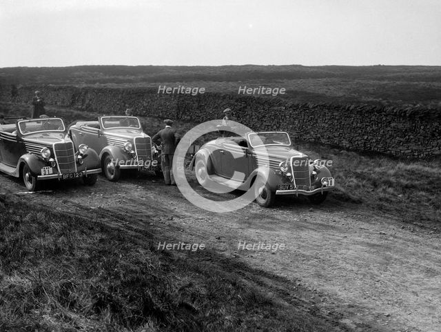 Three Ford V8s at the Sunbac Inter-Club Team Trial, 1935. Artist: Bill Brunell.