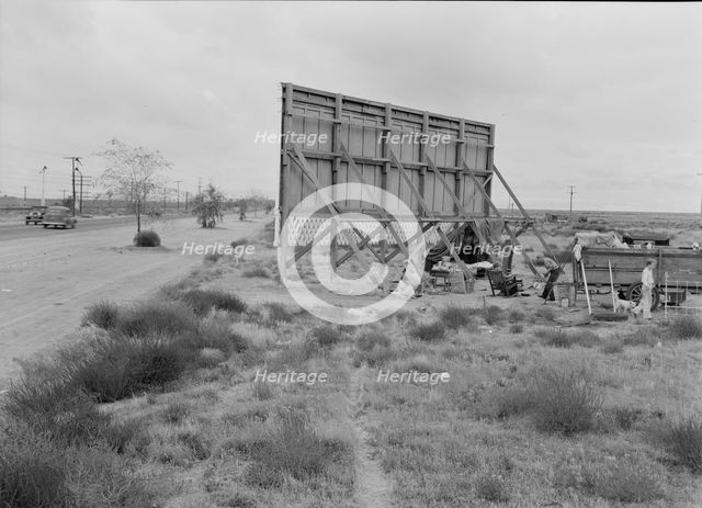 Three families camped on the plains along US 99 in California, 1938. Creator: Dorothea Lange.