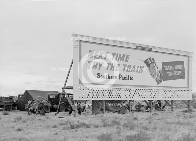 Three families camped on the plains along US 99 in California, 1938. Creator: Dorothea Lange.