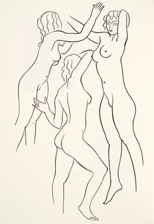 Three female nudes, 1938, (wood engraving)