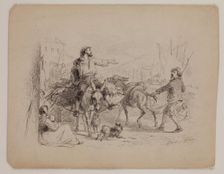 Three Figures, Two Donkeys, Two Dogs, late 19th century. Creator: Felix Octavius Carr Darley