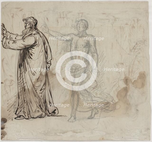 Three Figures [verso], 1780/1790. Creator: Mather Brown.