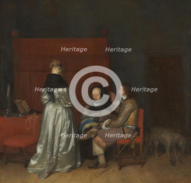 Three Figures conversing in an Interior (The Paternal Admonition), ca 1654. Artist: Ter Borch, Gerard, the Younger (1617-1681)