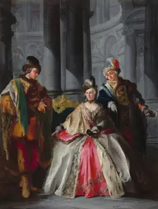 Three Figures Dressed for a Masquerade, c. 1740s. Creator: Louis-Joseph Le Lorrain