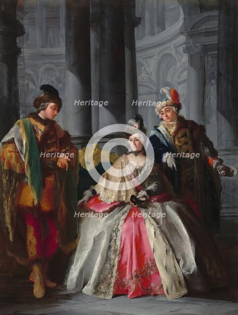 Three Figures Dressed for a Masquerade, c. 1740s. Creator: Louis-Joseph Le Lorrain.