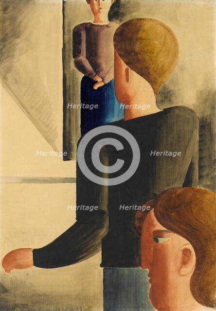 Three Figures in the Room (Simple Gesture), 1928. Creator: Schlemmer, Oskar (1888-1943).