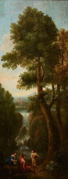 Three Figures in a Landscape-Fragment of a Painting, c1650. Creator: Unknown