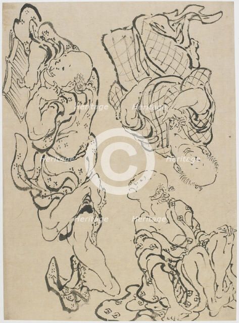 Three figures, late 18th-early 19th century. Creator: Hokusai.