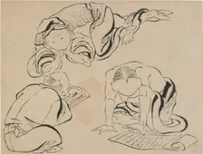 Three figures reading, late 18th-early 19th century. Creator: Hokusai