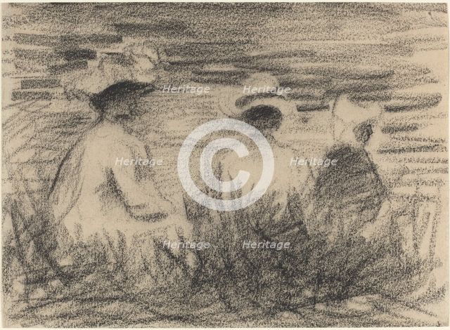 Three Figures Seated in a Meadow, Seen from the Back, late 19th century. Creator: Unknown.