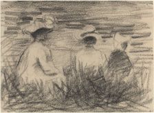 Three Figures Seated in a Meadow, Seen from the Back, late 19th century. Creator: Unknown