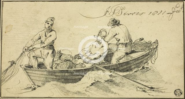 Three Fisherman in a Boat, 1811. Creator: John Thomas Serres.
