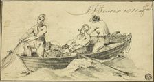 Three Fisherman in a Boat, 1811. Creator: John Thomas Serres