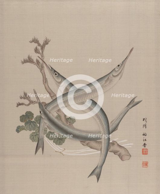 Three Fishes and a Branch, ca. 1890-92. Creator: Seki Shuko.