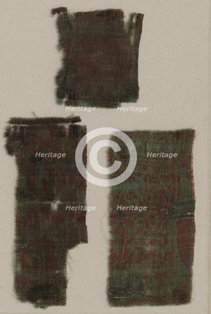 Three Fragments of Italian Gothic Silk, 1300s. Creator: Unknown.