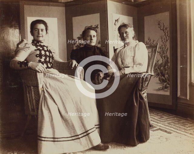Three friends seated in the veranda room, Dom Smith, Vladivostok, Russia: Eleanor Pray..., 1899. Creator: Frederick S. Pray.