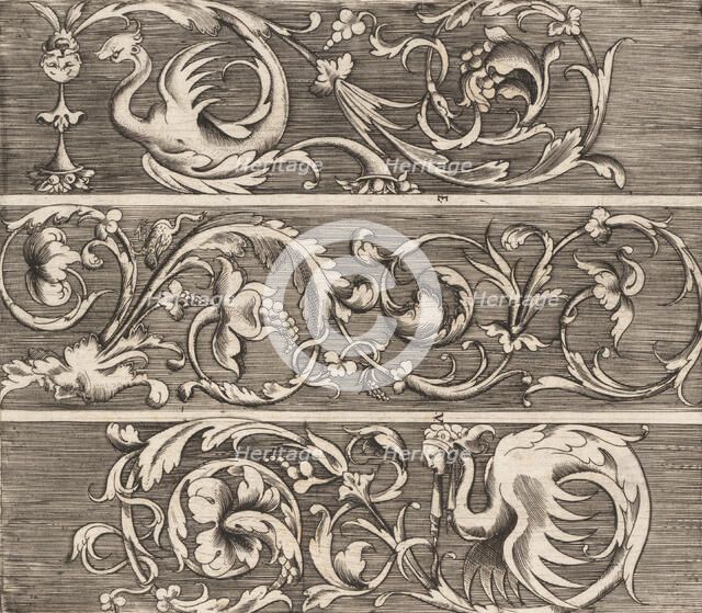 Three Friezes with Ornamental Foliage, ca. 1541-43. Creator: Enea Vico.