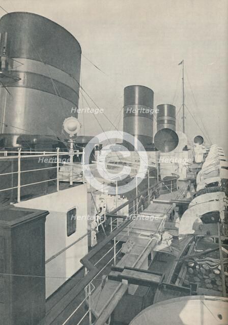 'Three Funnels of the Monarch of Bermuda, the Furness Withy luxury liner', 1937. Artist: Unknown.
