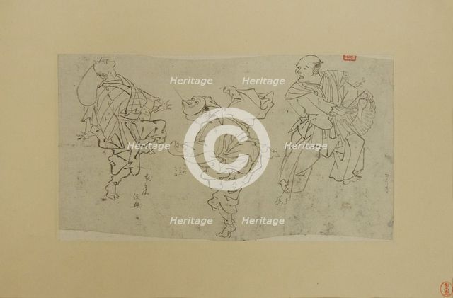 Three Kyogen Dancers, late 19th century. Creator: Kawanabe Kyosai.