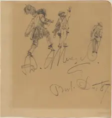 Three Hobos on the Artist's Signature, 1887. Creator: Adolph Menzel