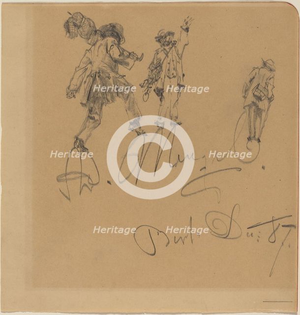 Three Hobos on the Artist's Signature, 1887. Creator: Adolph Menzel.