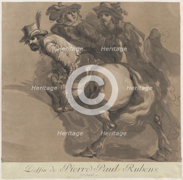 Three horsemen, ca. 1770-94. Creator: Maria Catharina Prestel.