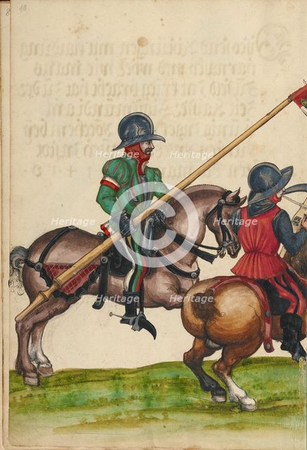 Three Horsemen in Armor from the Time of Emperor Sigismund; Tournament Book, about 1560-1570. Creator: Unknown.