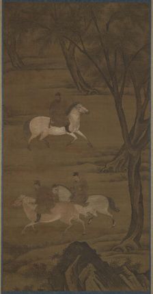 Three Horsemen Riding under Willows, 15th century. Creator: Unknown