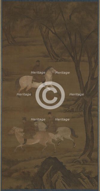 Three Horsemen Riding under Willows, 15th century. Creator: Unknown.