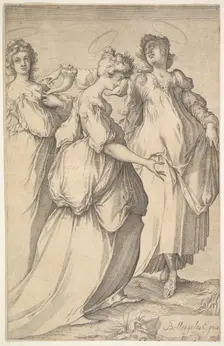 Three Haloed Female Figures, ca. 1610-50. Creator: Matthaus Merian