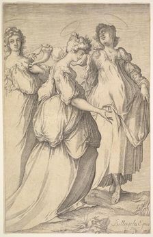 Three Haloed Female Figures, ca. 1610-50. Creator: Matthaus Merian