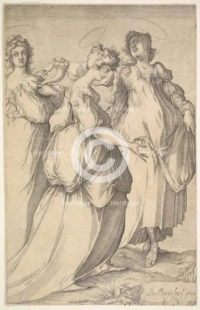 Three Haloed Female Figures, ca. 1610-50. Creator: Matthaus Merian.