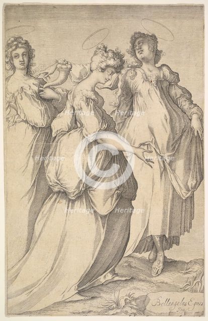 Three Haloed Female Figures, ca. 1610-50. Creator: Matthaus Merian.