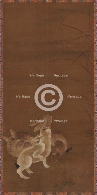 Three hares looking at the moon, 1368-1644. Creator: Unknown.