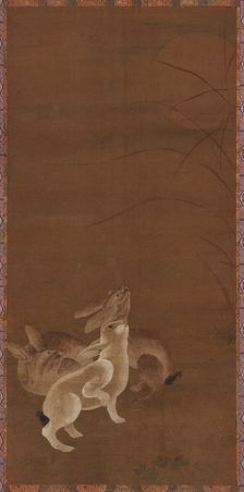 Three hares looking at the moon, 1368-1644. Creator: Unknown