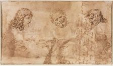 Three Heads and Other Sketches (verso), 1643-1644. Creator: Nicolas Poussin (French, 1594-1665)