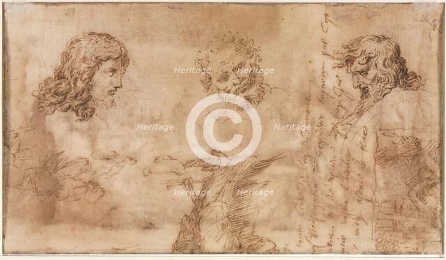 Three Heads and Other Sketches (verso), 1643-1644. Creator: Nicolas Poussin (French, 1594-1665).