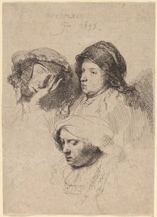Three Heads of Women, One Asleep, 1637. Creator: Rembrandt Harmensz van Rijn