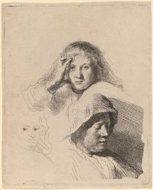 Three Heads of Women, One Lightly Etched, c. 1637. Creator: Rembrandt Harmensz van Rijn