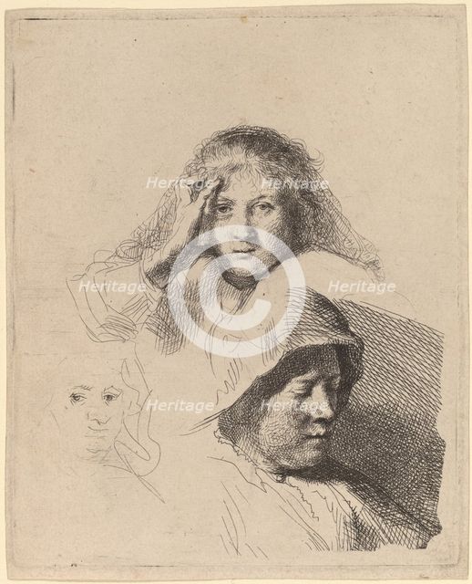 Three Heads of Women, One Lightly Etched, c. 1637. Creator: Rembrandt Harmensz van Rijn.
